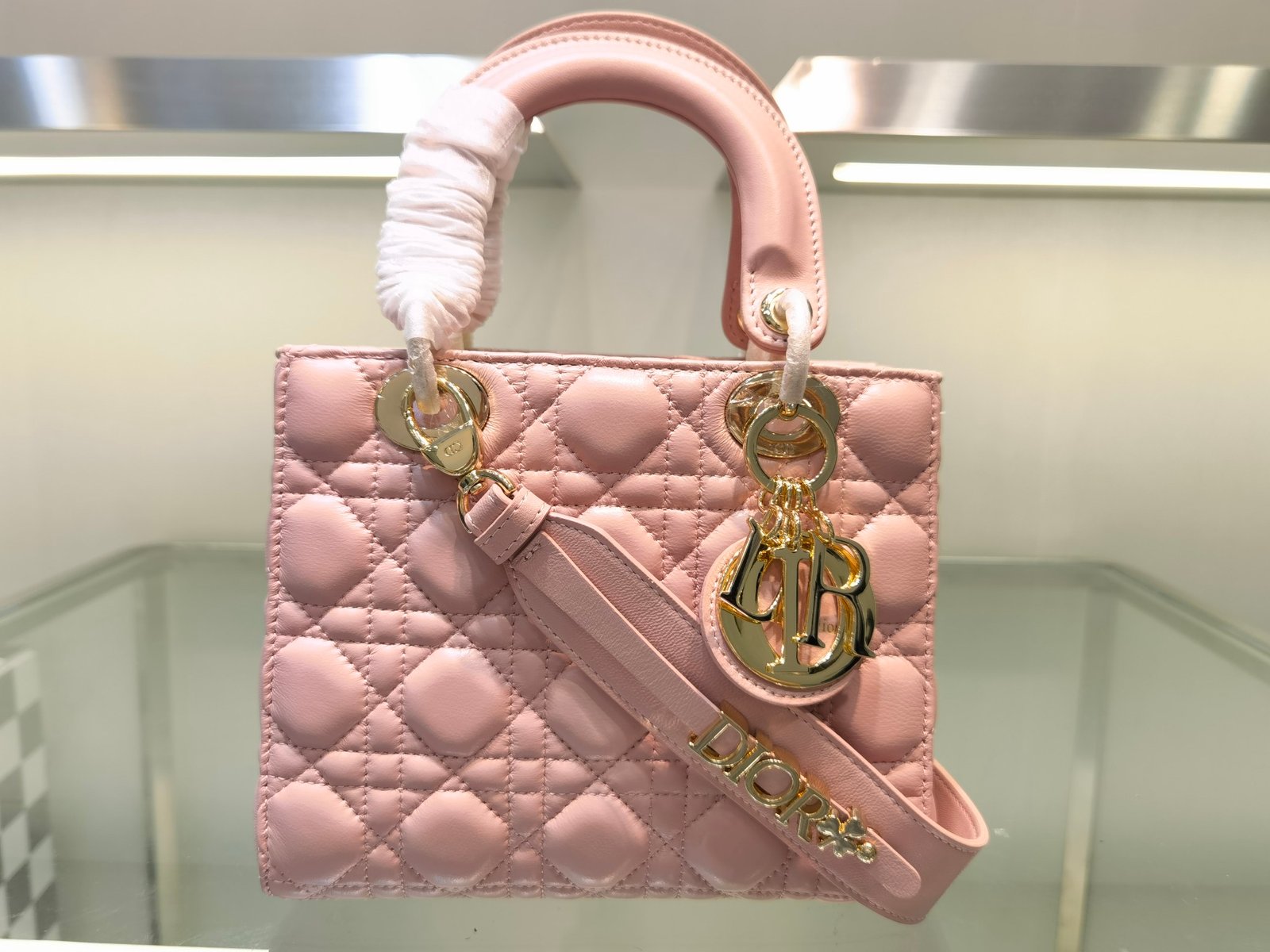 CD Lady CD Small Pink Cannage Leather - Bag