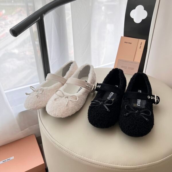 MIU Shearling Ballet Flats - Shoes