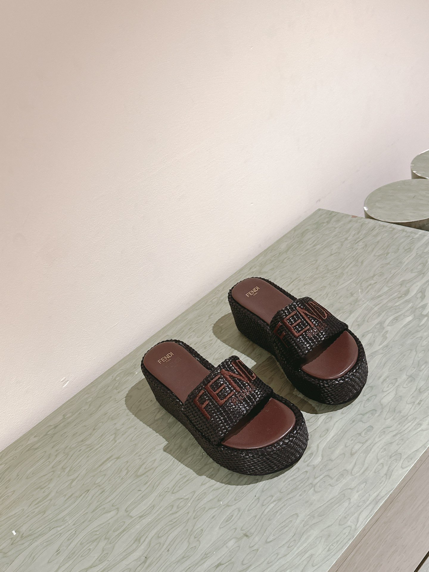 FD Colibri Wedge Slides Black Raffia - Slides - Image 7