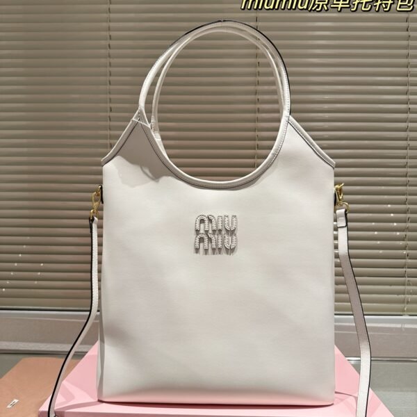 MIU Logo Tote White Leather - Bag