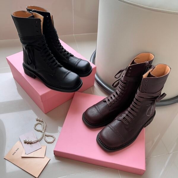 MIU Combat Boots Black Leather - Boots