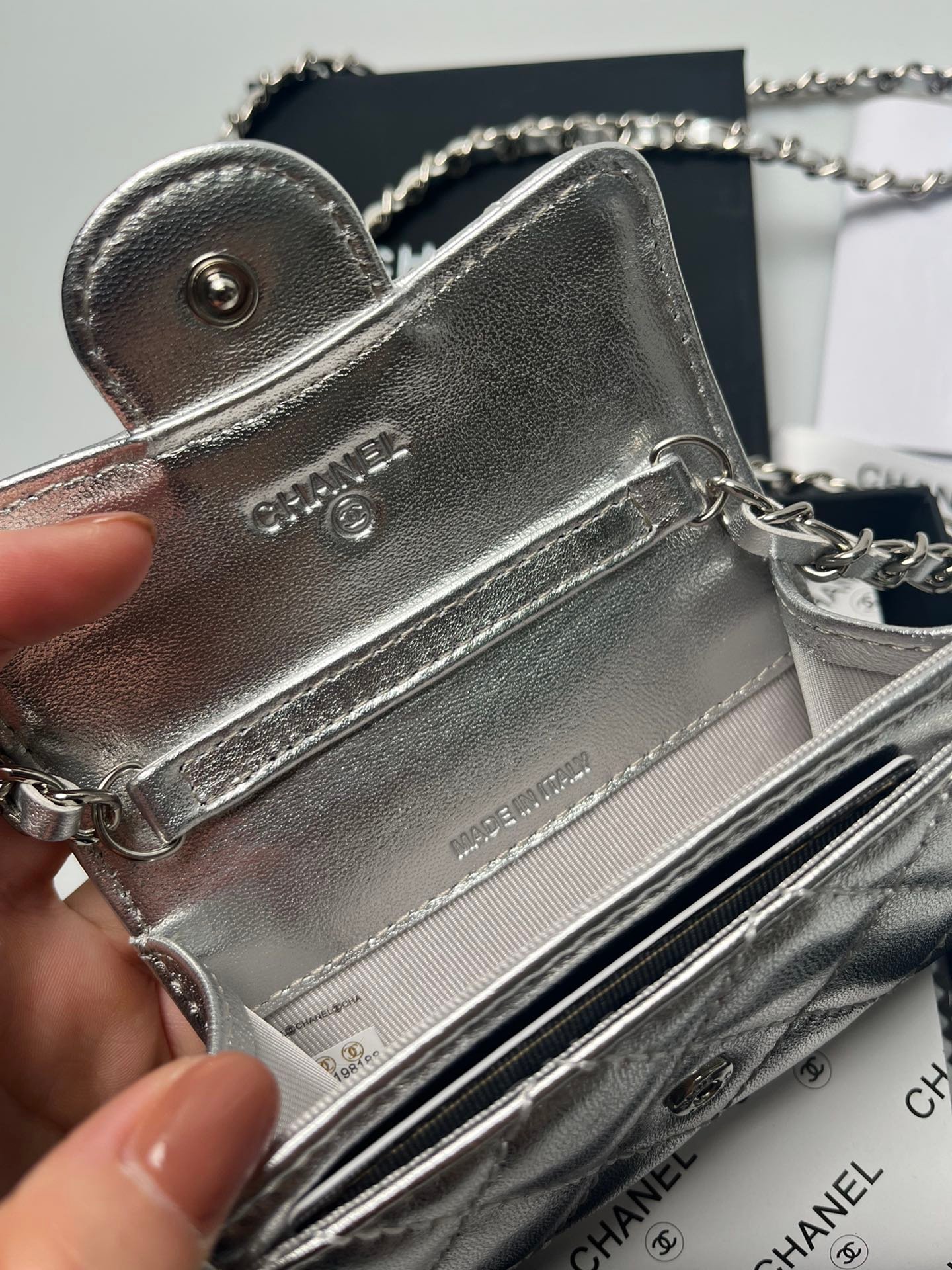 CC Mini Flap Bag Silver Quilted Leather - Bag - Image 5