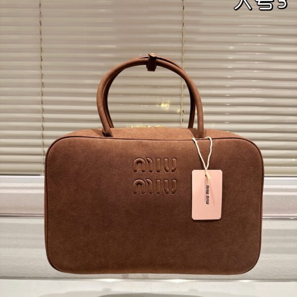 MIU Logo Embossed Bag Large Brown Suede - Bag