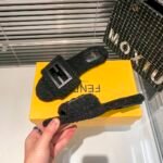 FD FF Shearling Slides Black Shearling – Slides