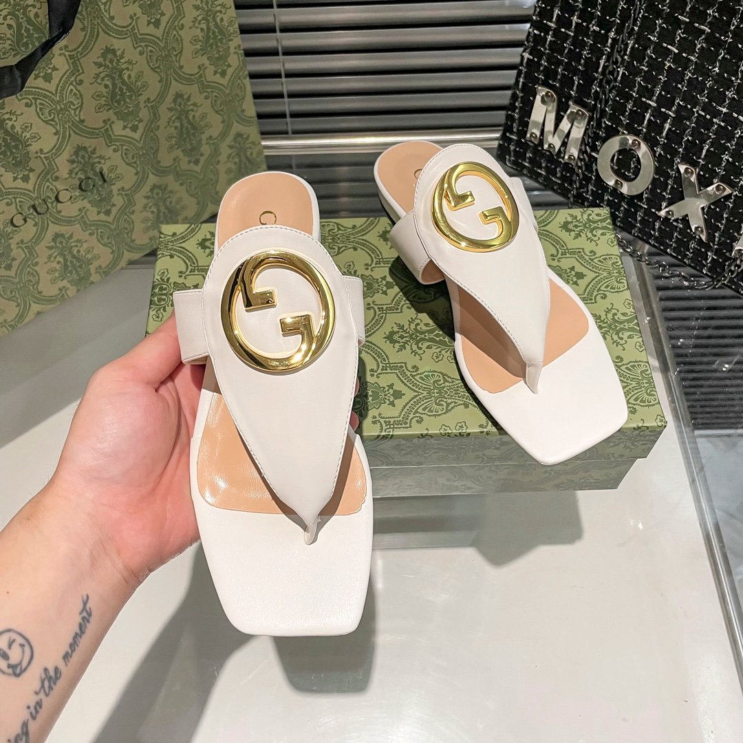 GG Double G Thong Sandal White Leather - Sandals - Image 5