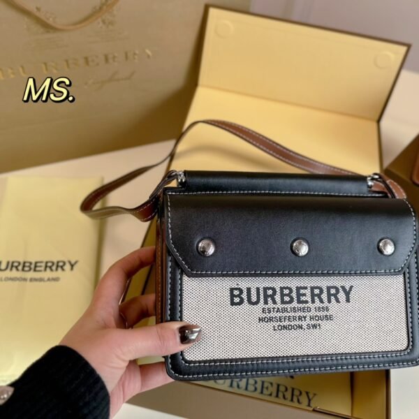 BBR Horseferry Print Canvas and Leather Crossbody Black/White - Bag