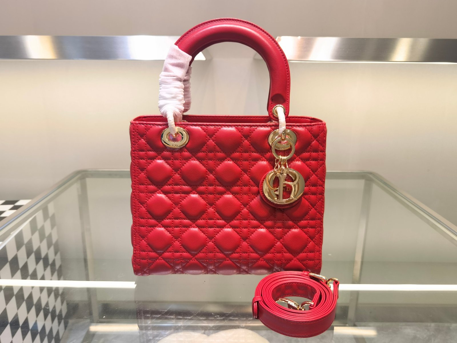 CD Lady CD Small Red Cannage Leather - Bag