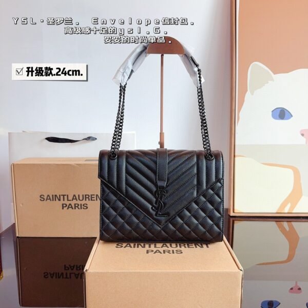 YSL Envelope Chain Wallet 24cm Black Leather - Bag