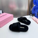 MIU Fuzzy Logo Slippers Black – Slides