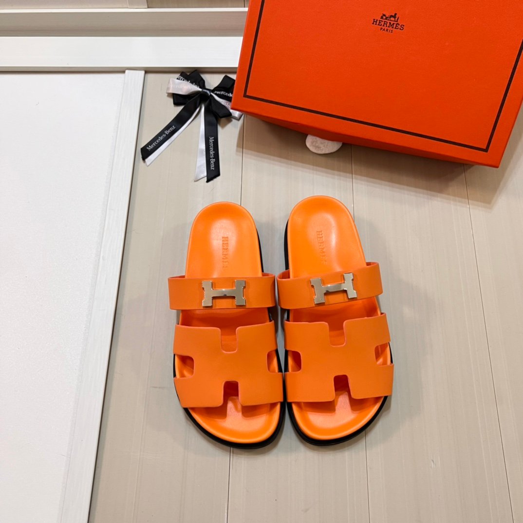HM Oran Sandals Orange Leather - Slides
