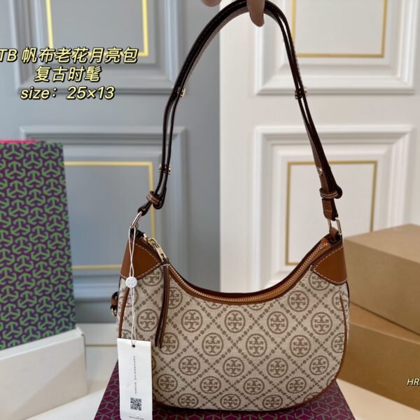 TB Canvas Monogram Crescent Bag