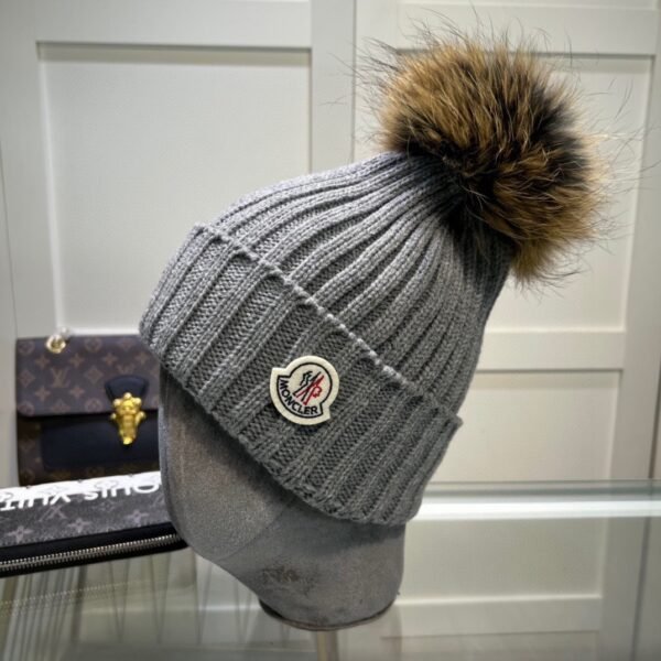 MCL Pom Pom Beanie Grey/Red Wool - Hat
