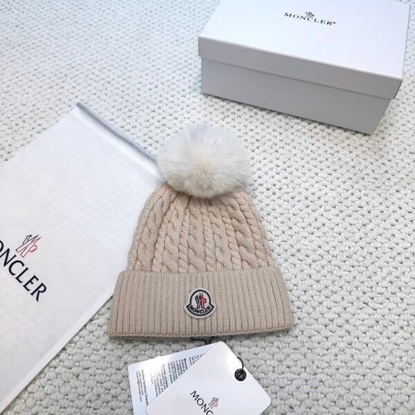 MCL Cable Knit Beanie Beige Wool - Hat