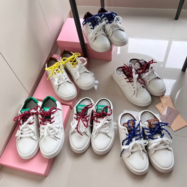 MIU Logo Lace-Up Sneakers White - Sneakers