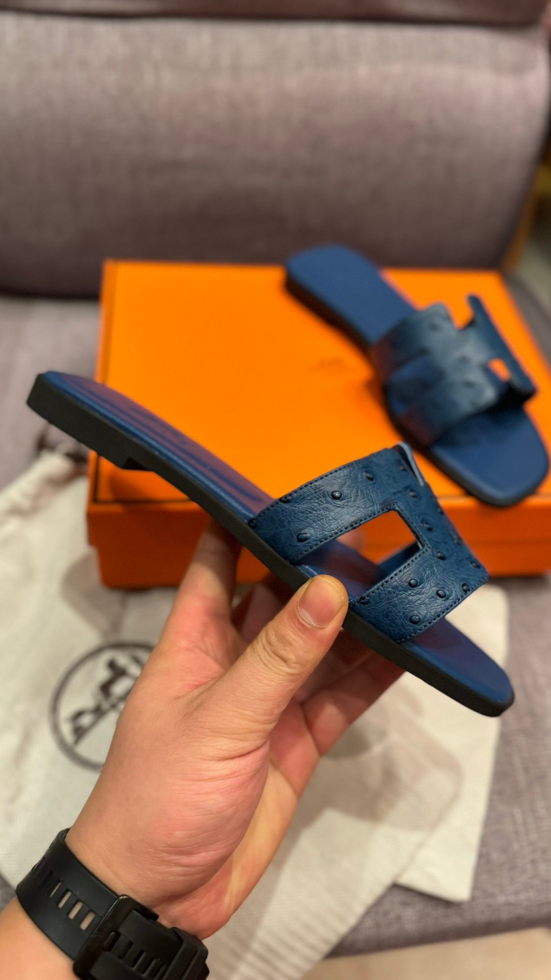 HM Oran Sandals Blue Leather - Slides - Image 5