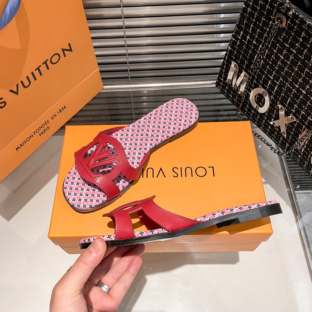 LV Paseo Flat Comfort Sandal Red/Monogram - Sandals - Image 7