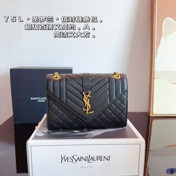 YSL Envelope Chain Wallet Black Leather - Bag