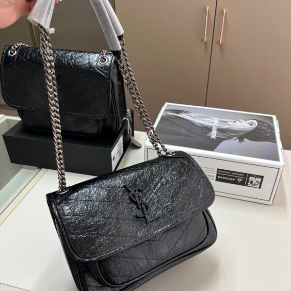 YSL Niki Medium Black Crinkled Leather - Bag
