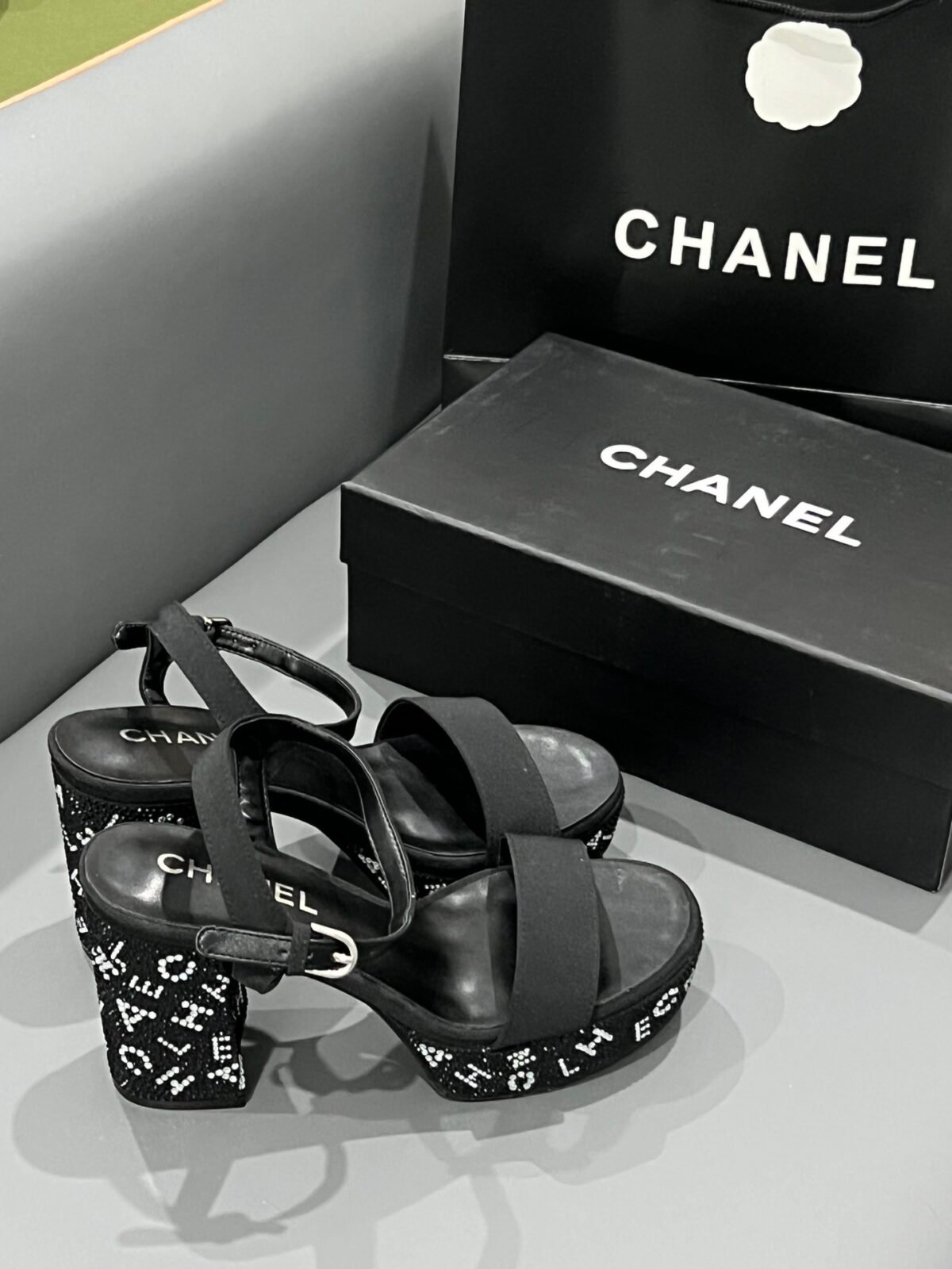 CC Rhinestone Logo Chunky Heel Sandals – Heels — 3