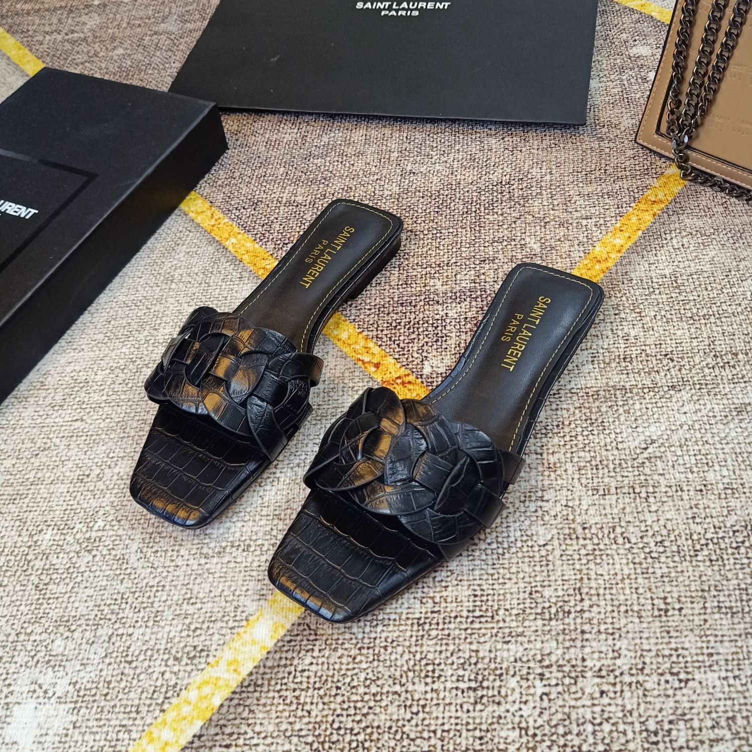 YSL Nu Pieds Tribute Brown Croc-Embossed Leather - Sandals - Image 5