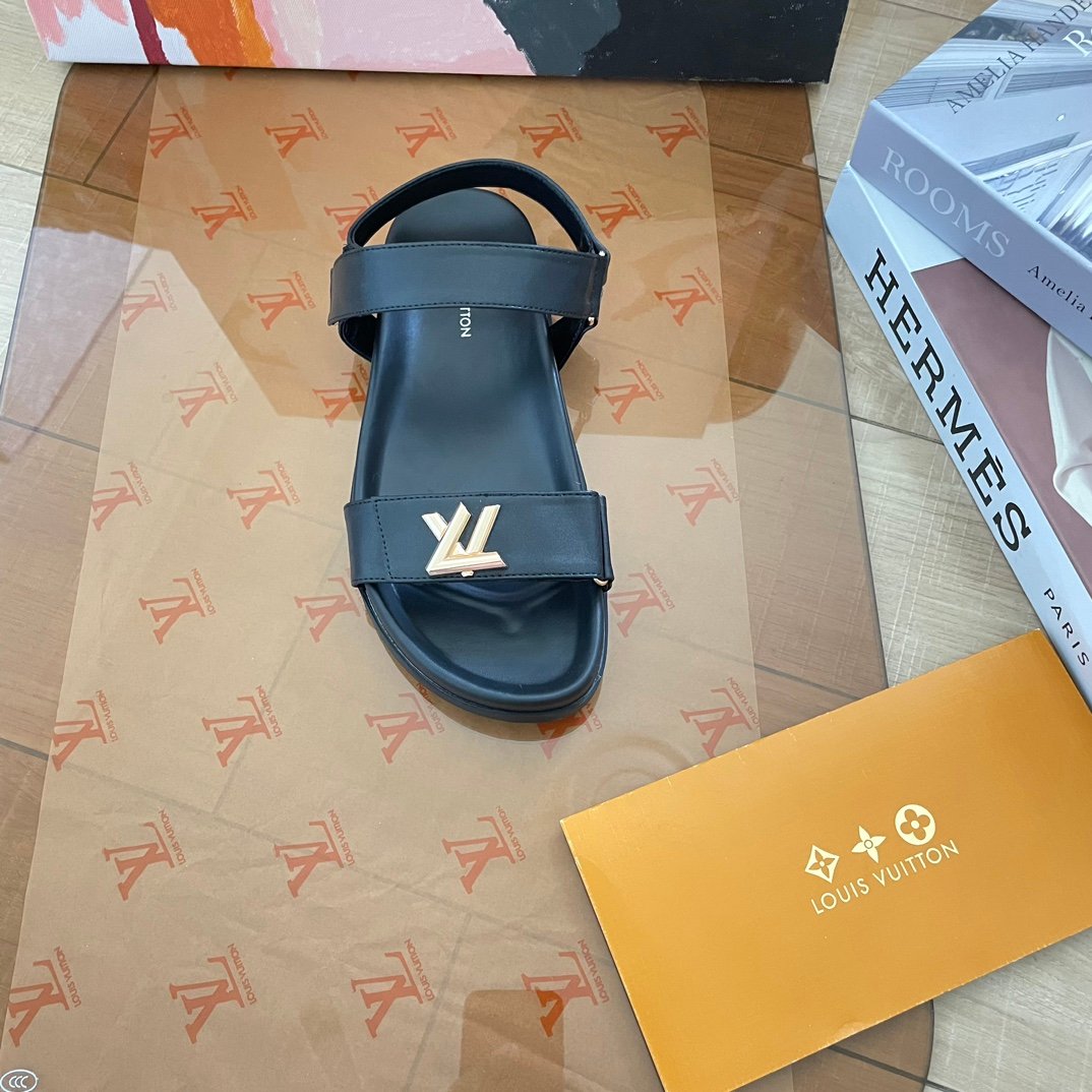 LV Paseo Flat Comfort Sandal Black Leather - Sandals - Image 4