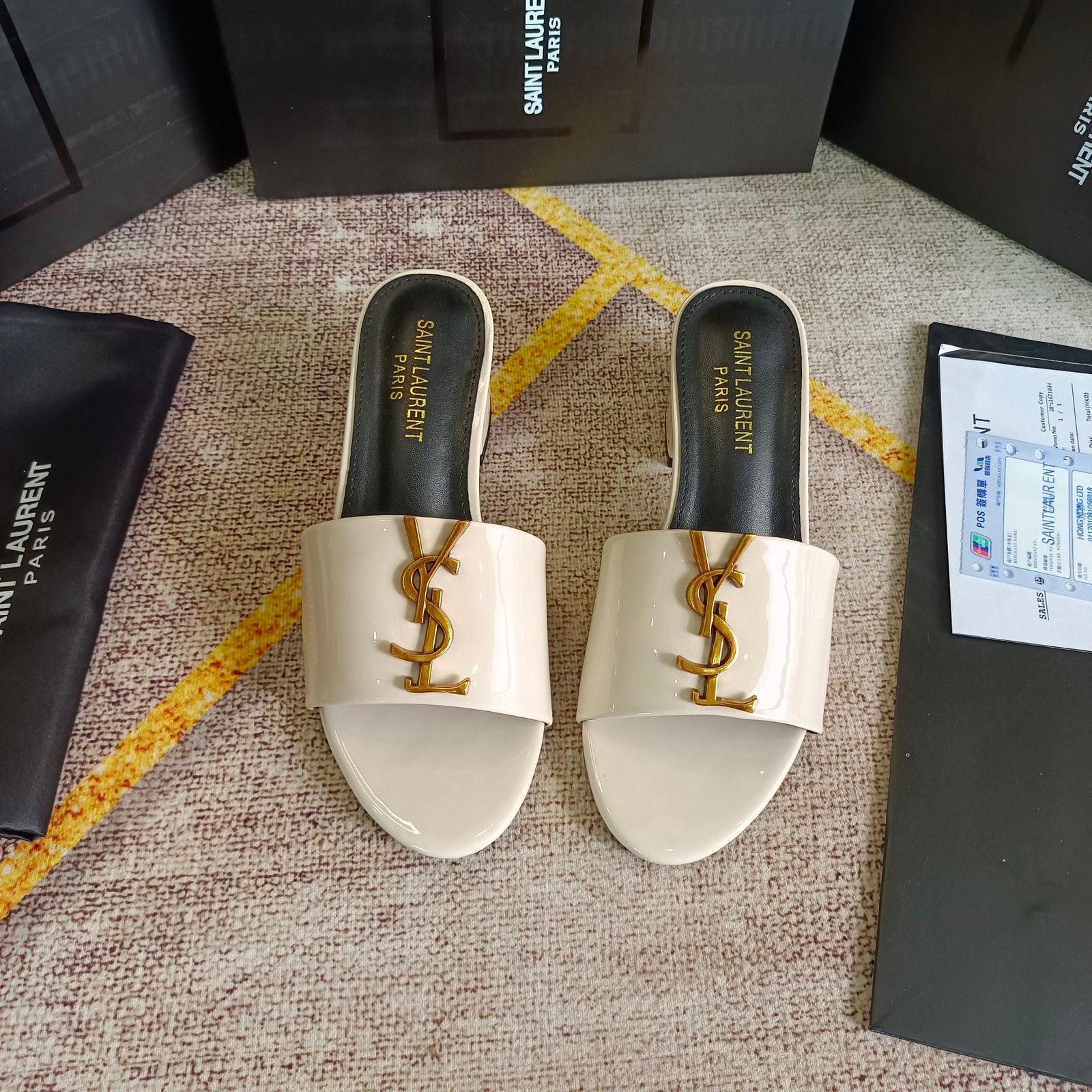 YSL Cassandra Patent Leather Mules White - Heels - Image 2