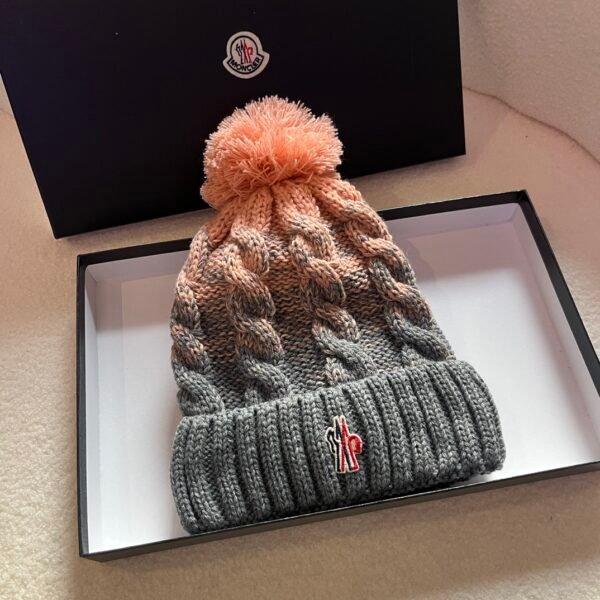MCL Pom Pom Beanie Grey/Pink Wool - Hat