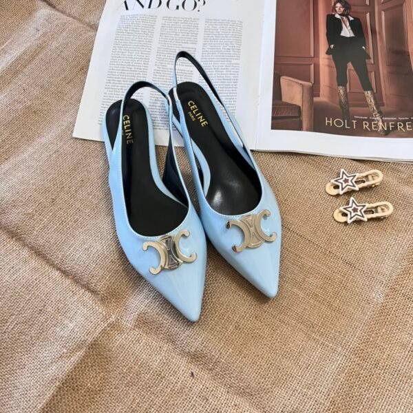 CEL Triomphe Slingback Pumps Light Blue Leather - Heels