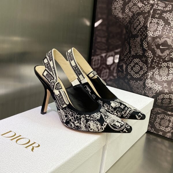 CD J'ACD Slingback Pump Black Toile de Jouy Embroidery - Heels