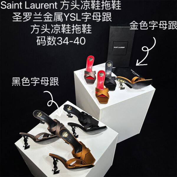 YSL Opyum Sandals Black/Gold - Heels