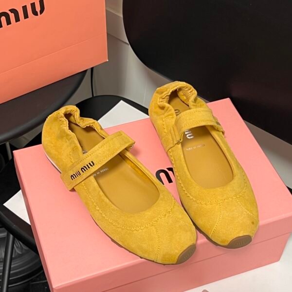 MIU One-Strap Ballerina Flats Yellow Suede - Shoes
