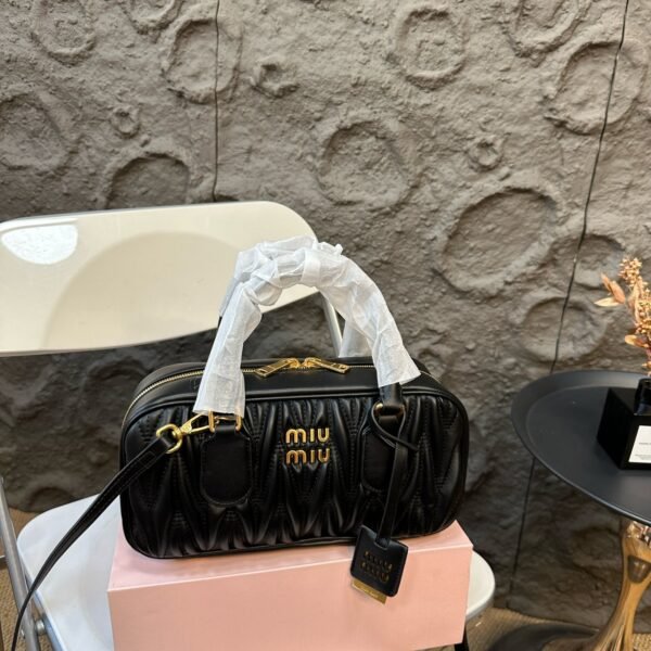 MIU Matelassé Bowling Bag Black Leather - Bag