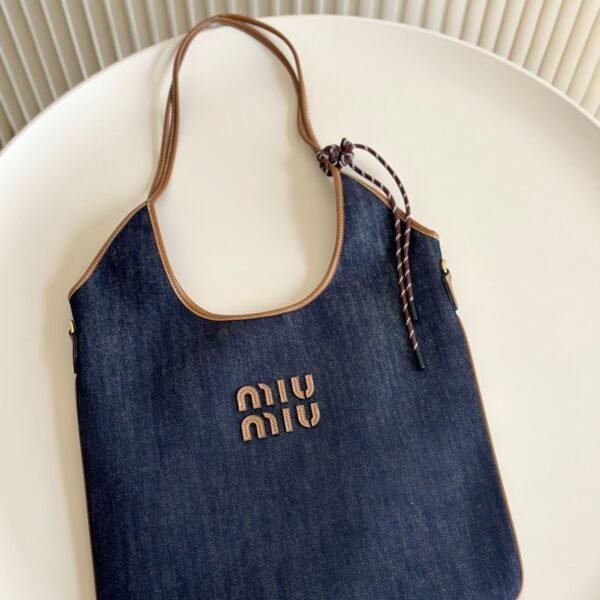 MIU Logo Tote Denim and Canvas - Bag