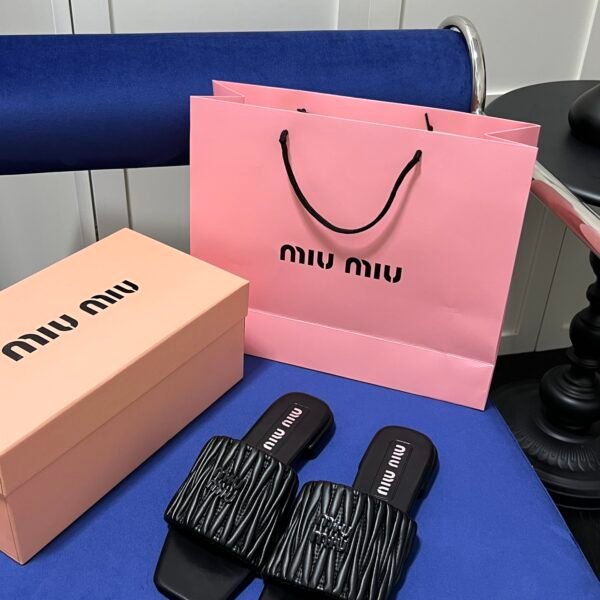 MIU Matelassé Square Toe Slides - Slides