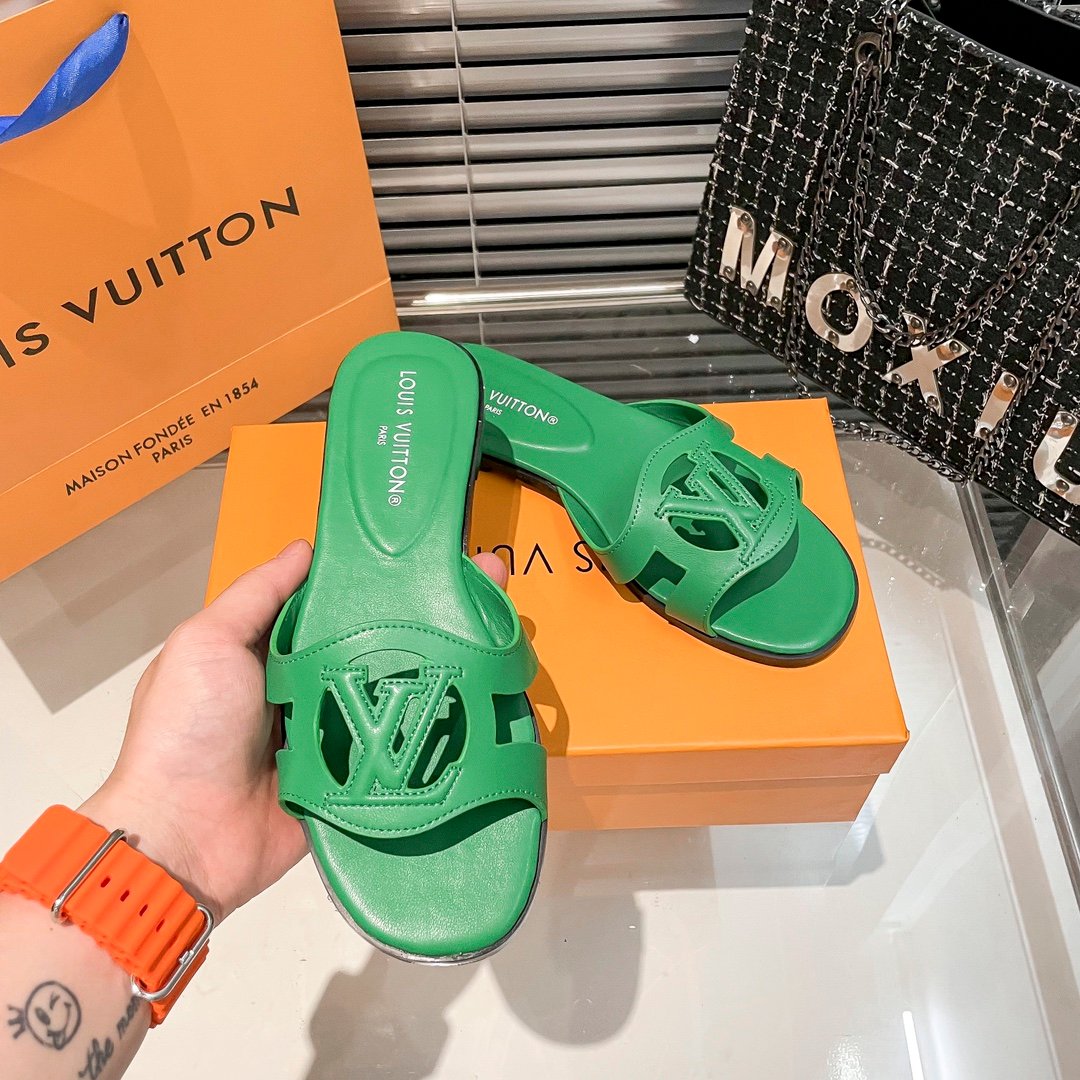 LV Paseo Flat Comfort Mule Green Leather - Slides - Image 5