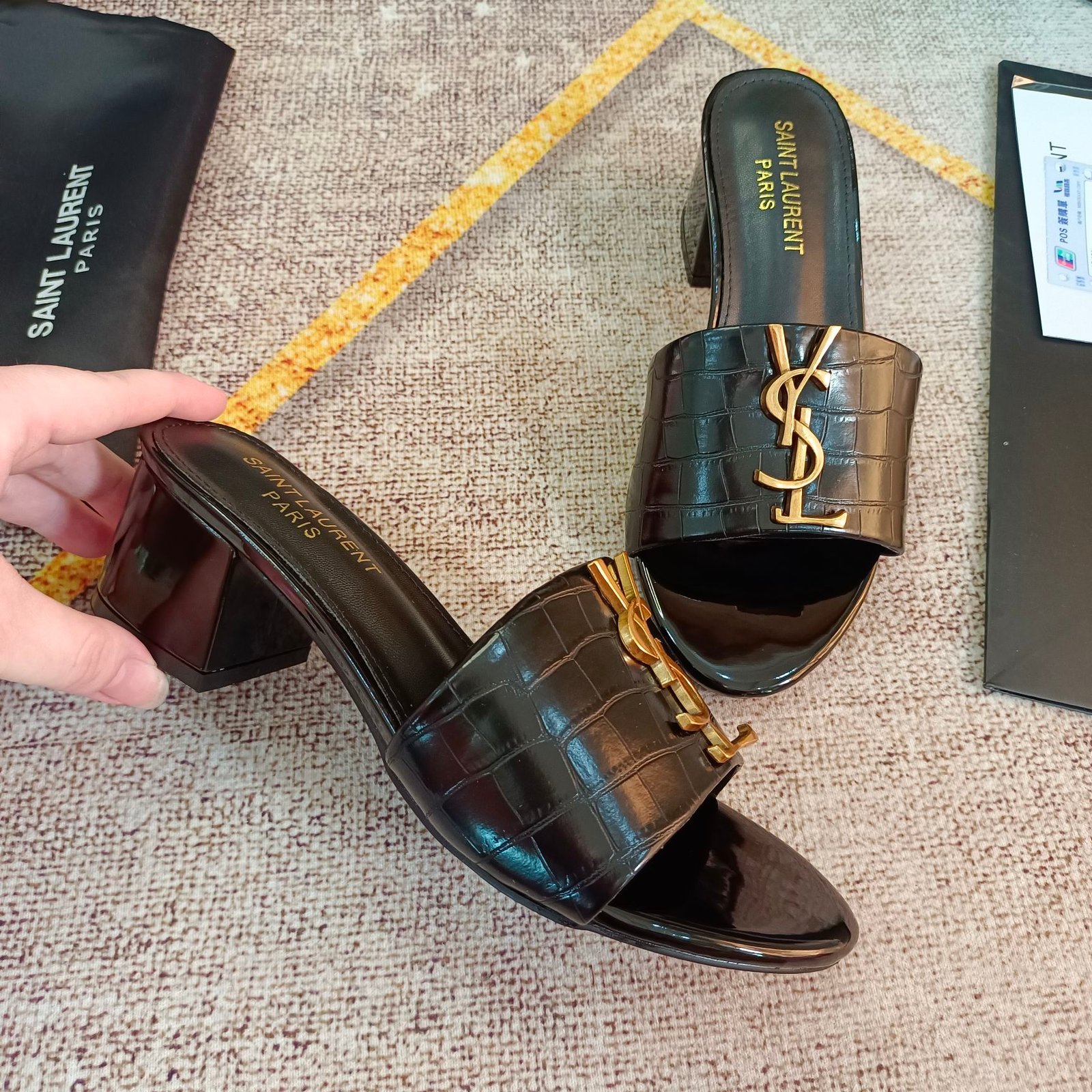YSL Cassandra Patent Leather Mules Black - Heels - Image 5