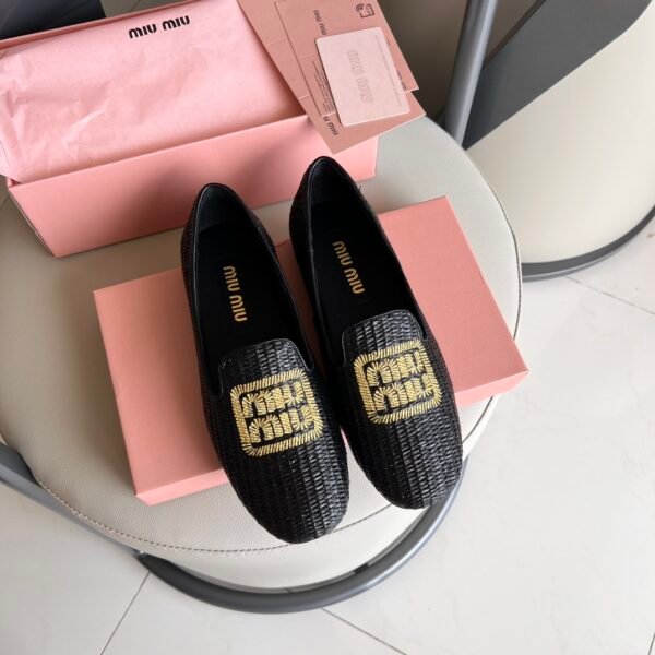 MIU Raffia Loafers Black Raffia - Shoes