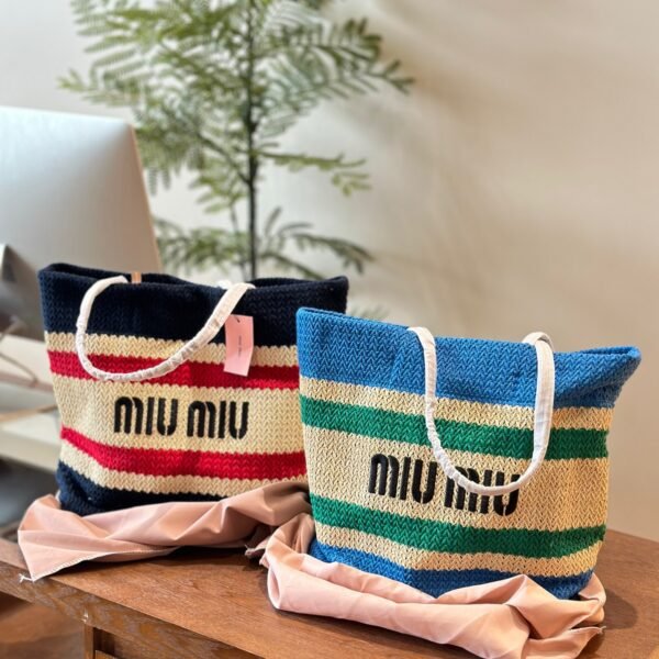 MIU Striped Raffia Tote Multicolor - Bag