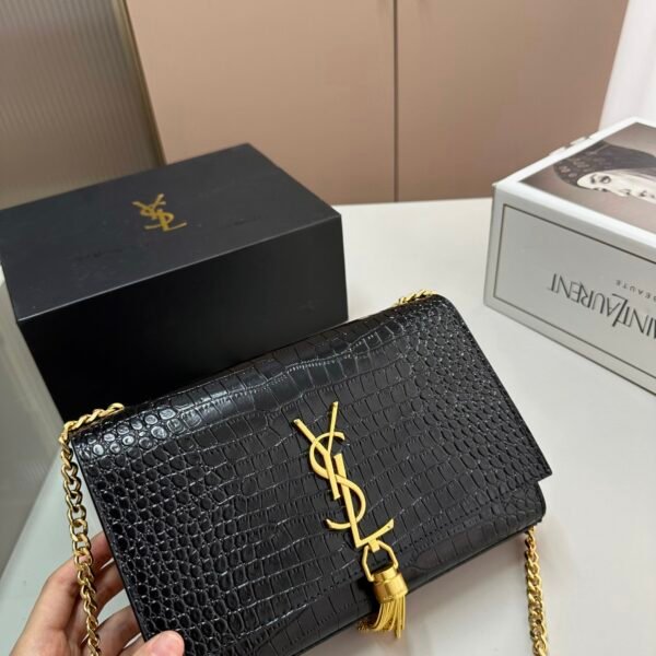 YSL Kate Tassel Black Croc Embossed Leather - Bag