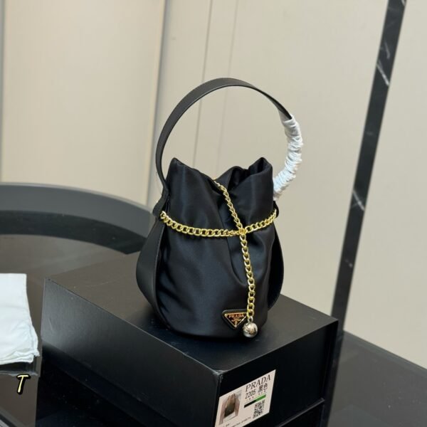 PR Cleo Satin Bucket Bag Black Satin - Bag