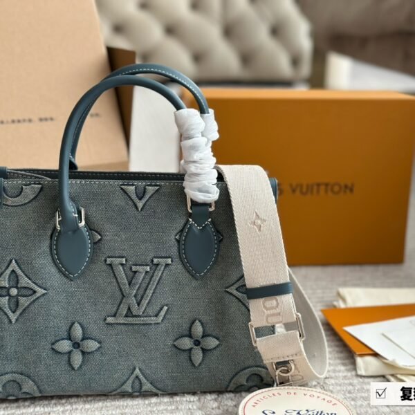 LV Onthego MM Blue Monogram Jacquard Denim - Bag