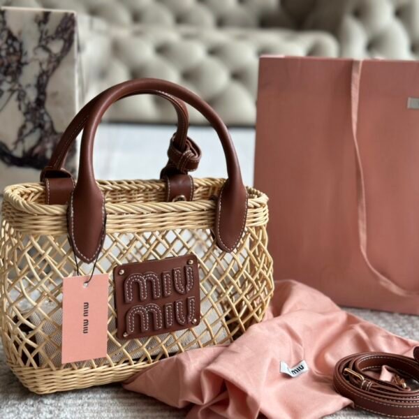 MIU Wicker Basket Bag Brown Leather - Bag