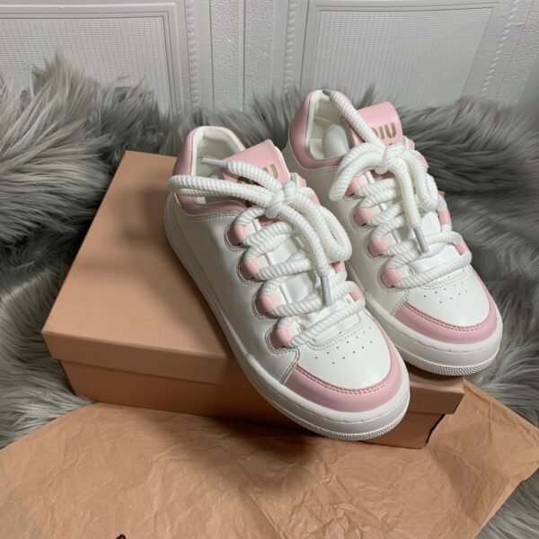 MIU Matelassé Nappa Leather Sneakers White/Pink - Sneakers