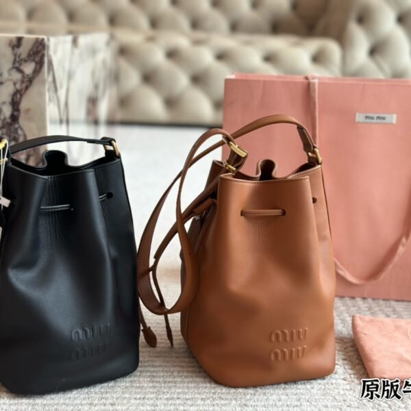 MIU Wander Bucket Black/Brown Leather - Bag