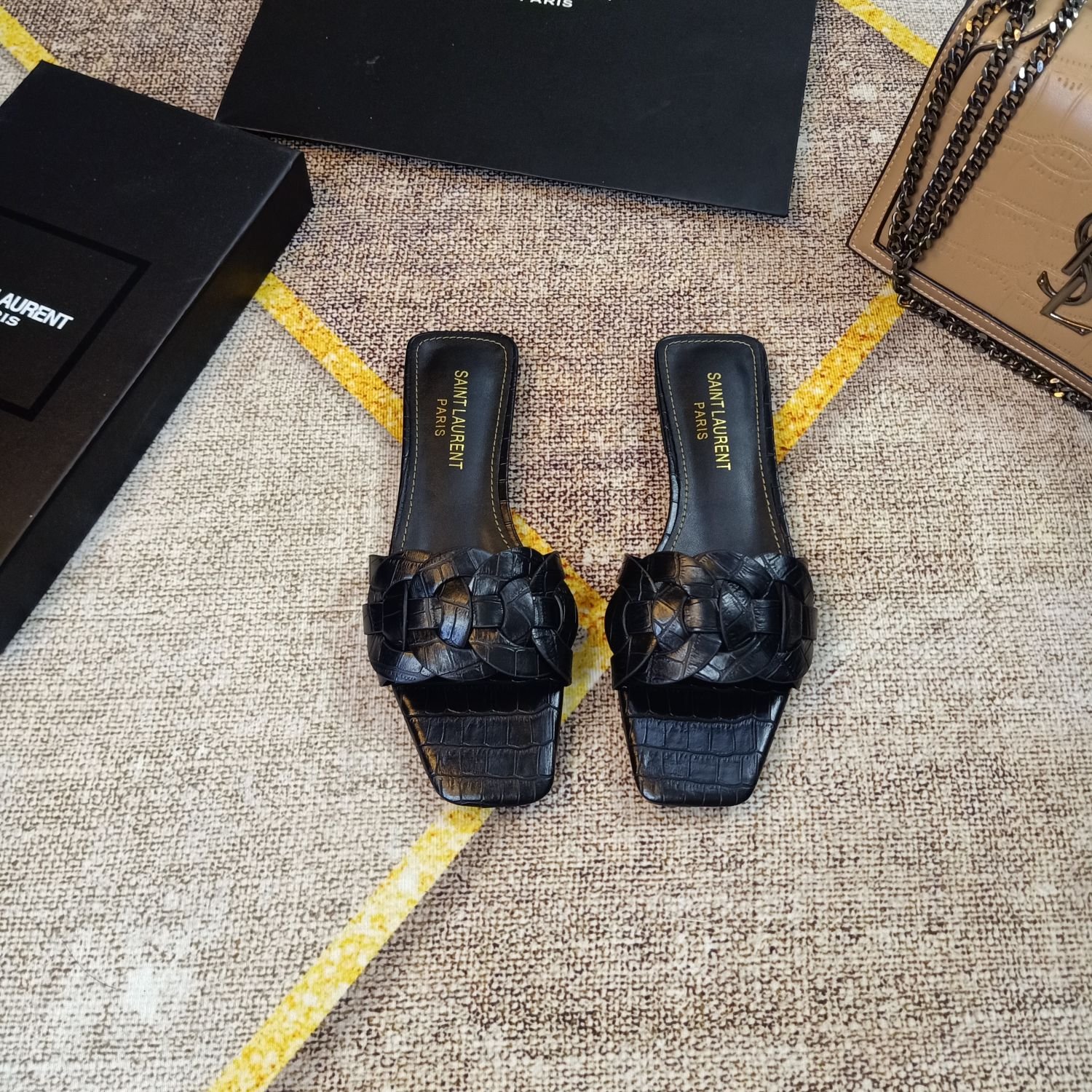 YSL Nu Pieds Tribute Brown Croc-Embossed Leather - Sandals - Image 6
