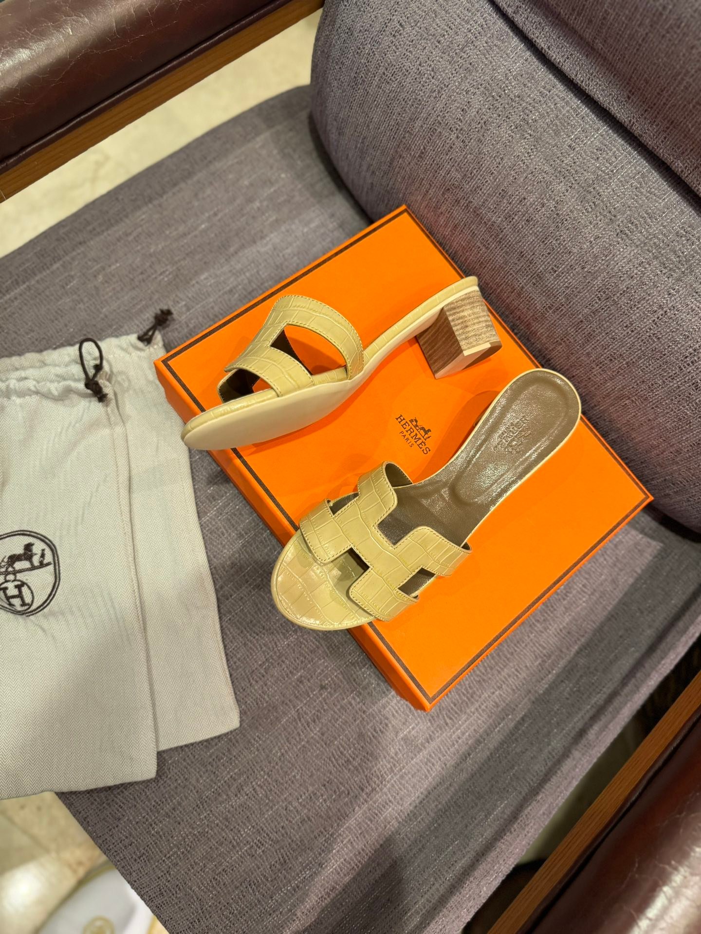 HM Oran Sandals Beige Crocodile Embossed Leather - Sandals - Image 3