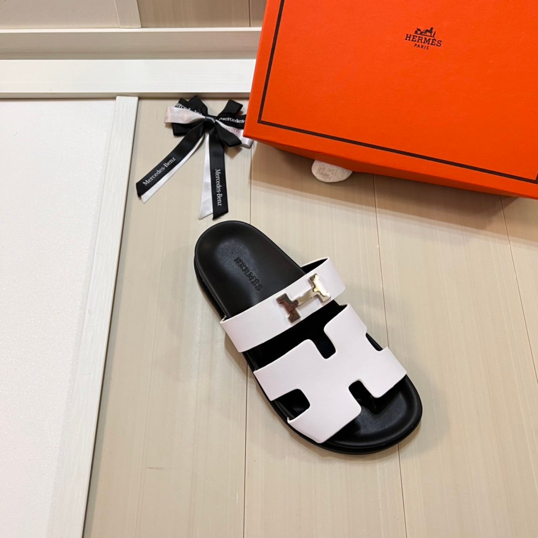 HM Izmir Sandals White/Black Leather - Sandals - Image 4
