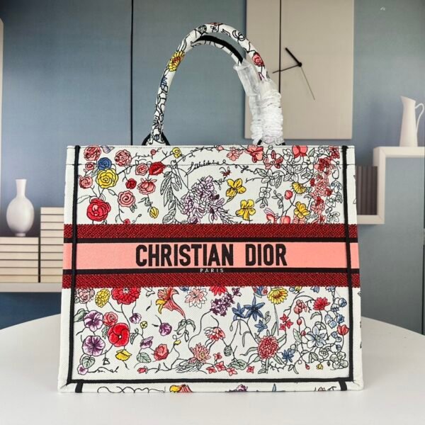 CD Book Tote Large Multicolor Embroidered Canvas - Bag