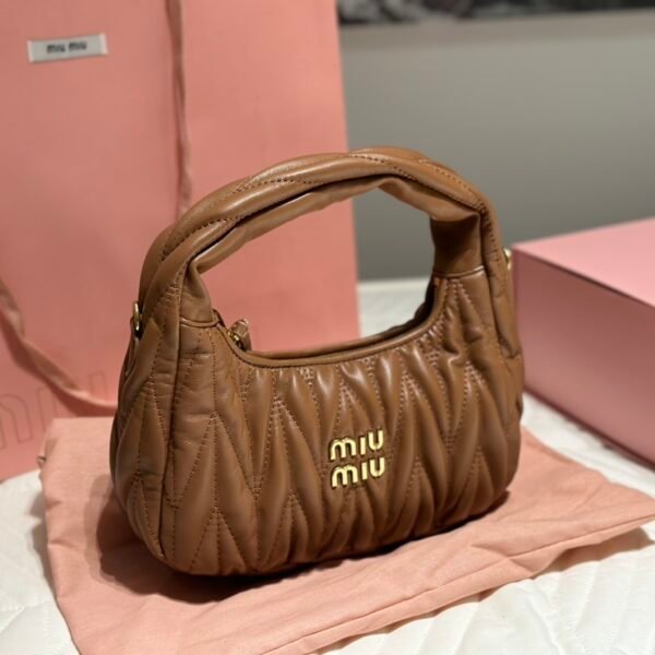 MIU Matelassé Nappa Leather Hobo Brown Leather - Bag