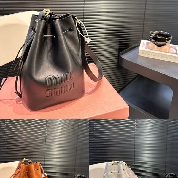 MIU Wander Matelassé Bucket Black Leather - Bag